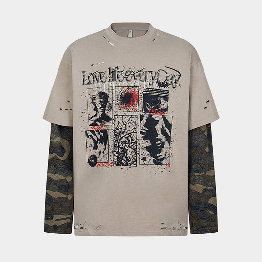Retro Camouflage Patchwork | Ripped Sweatshirt - Luxuryurbanwear