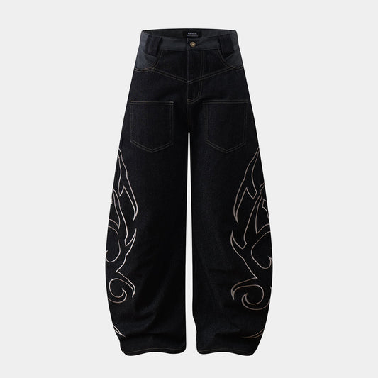 Baggy Barrel | Embroidery Wide Jeans - Luxuryurbanwear