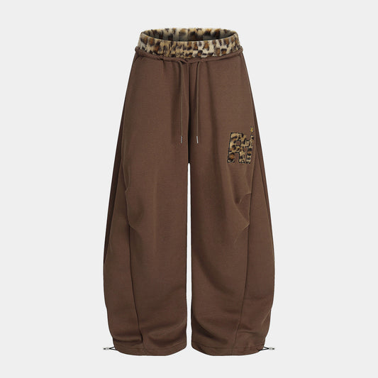 Faux-fur Leopard| Embroidery Barrel Pants - Luxuryurbanwear