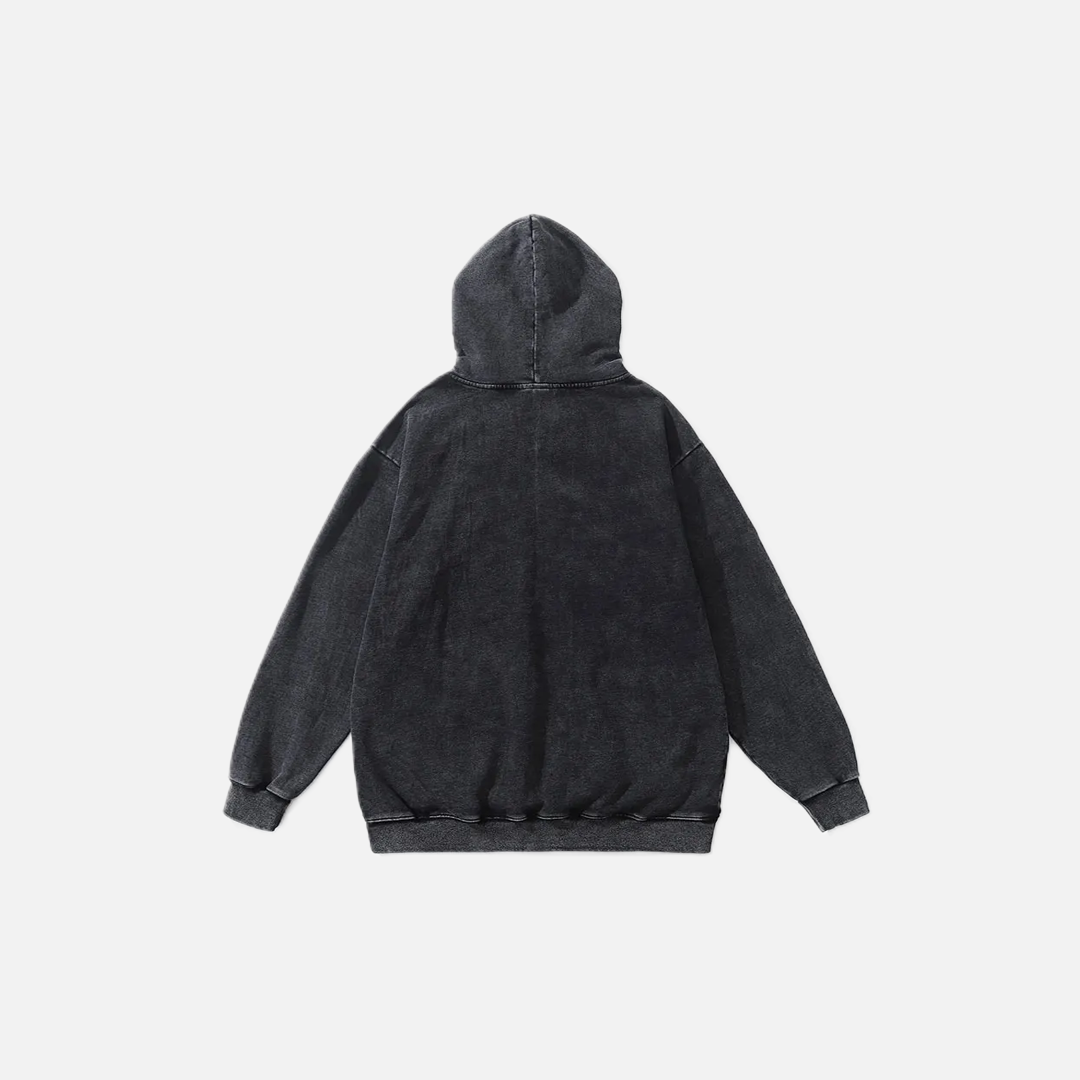 Breathable Oversized Gothic Skull Washed Print Hoodie - Luxuryurbanwear