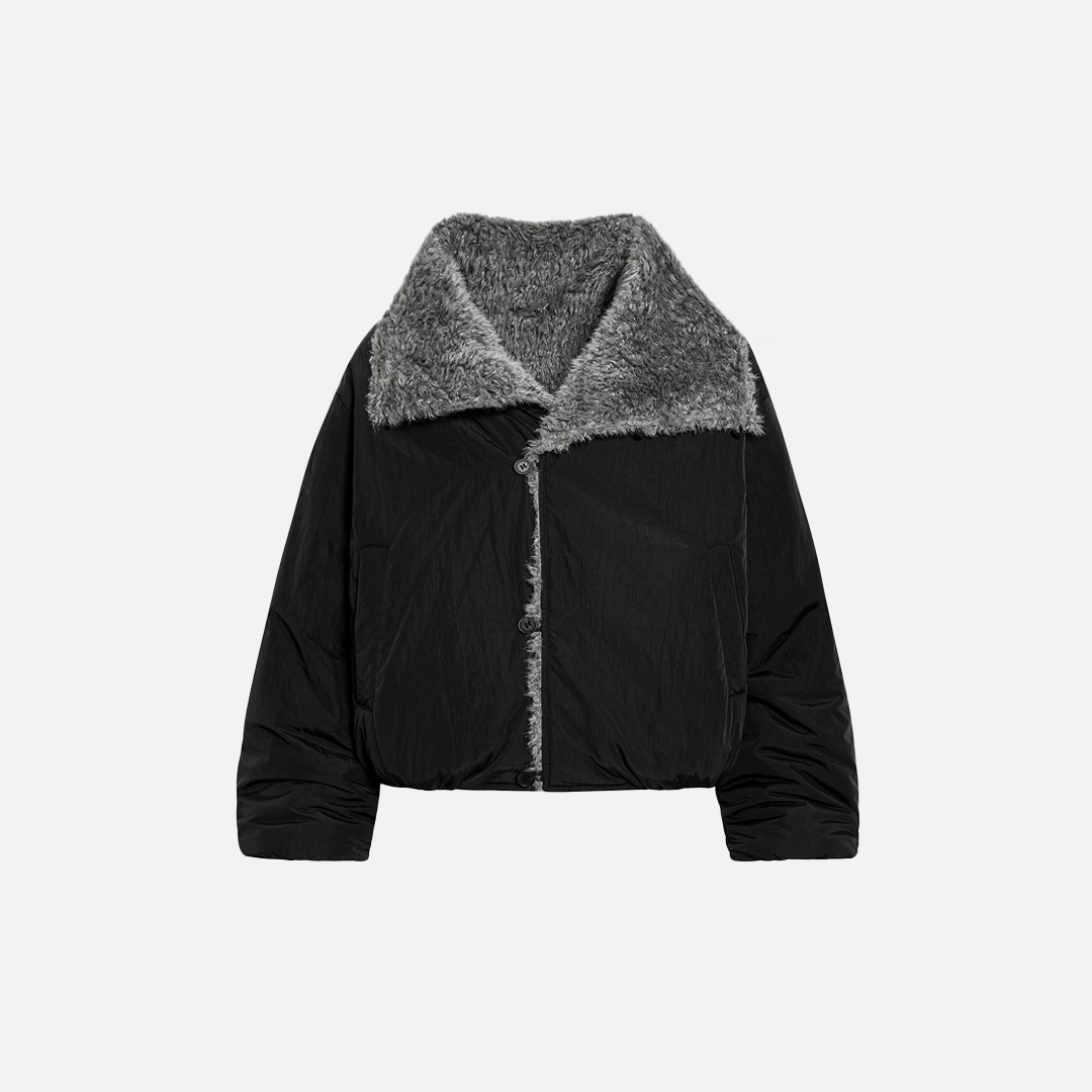 Luxurious Velvet High Collar Padded Faux Fur Jacket - Luxuryurbanwear