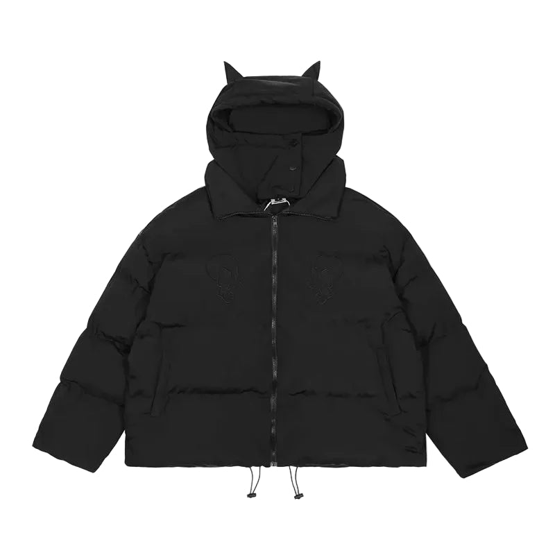 Devil | Black Hooded Puffer Jacket - Luxuryurbanwear