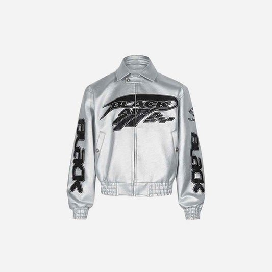 Y2K Leather Reflective Racing Jacket