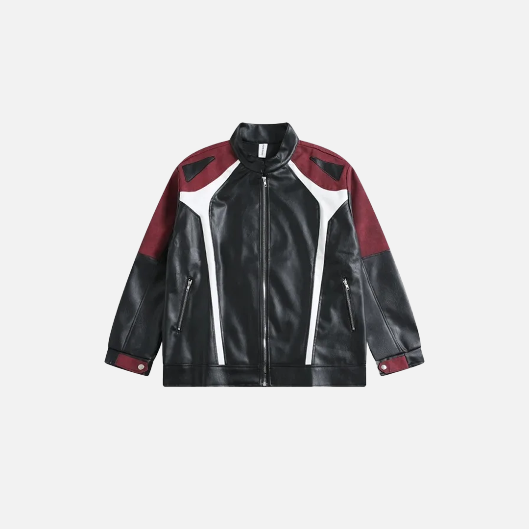 Vintage Patchwork Leather Jacket with Zipper - Luxuryurbanwear
