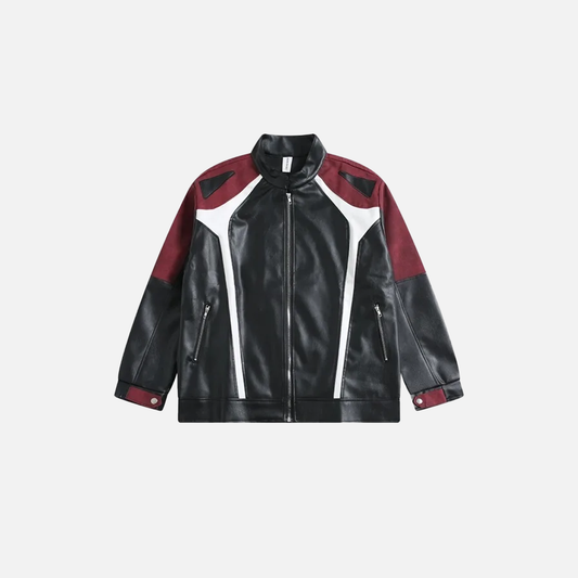 Vintage Patchwork Leather Jacket with Zipper - Luxuryurbanwear