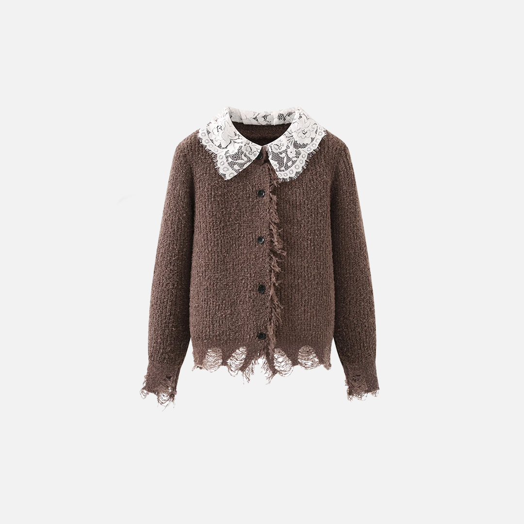Women Y2K Lace Patchwork Knitted Cardigan - Luxuryurbanwear