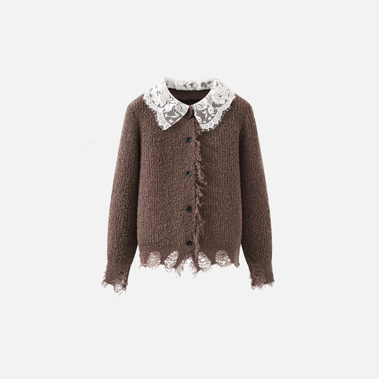 Women Y2K Lace Patchwork Knitted Cardigan - Luxuryurbanwear