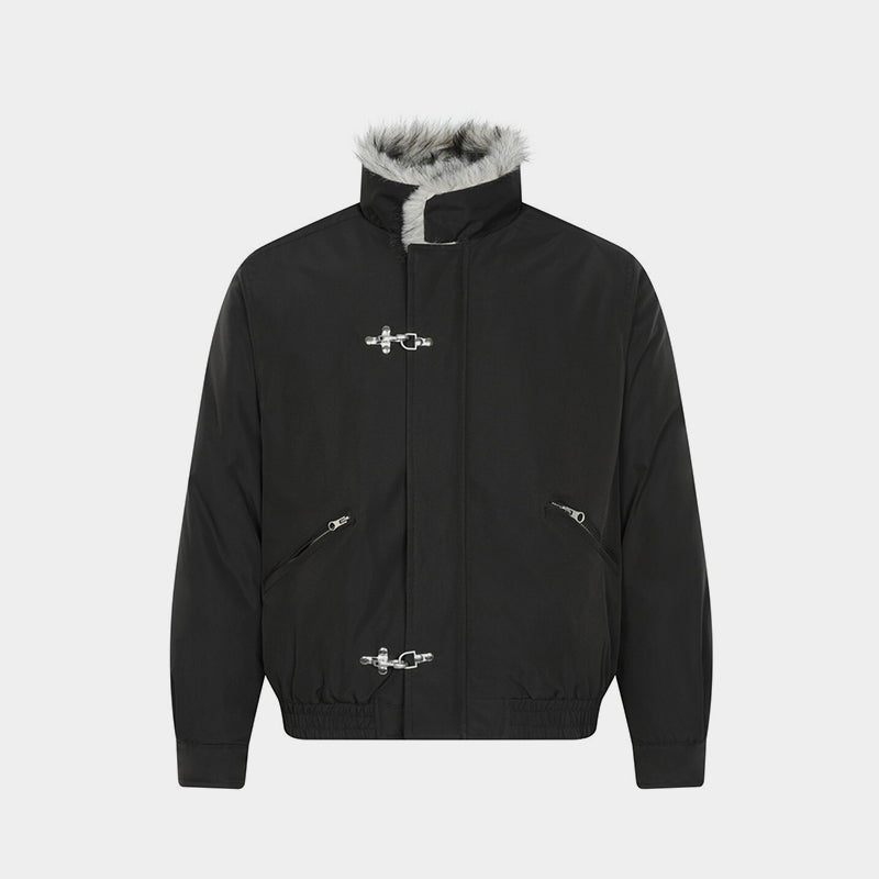 Fur Collar Fleece | Metal Button Coat - Luxuryurbanwear