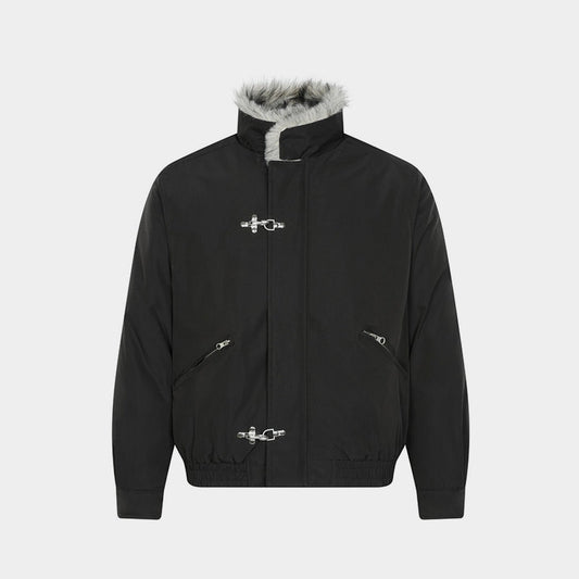Fur Collar Fleece | Metal Button Coat - Luxuryurbanwear