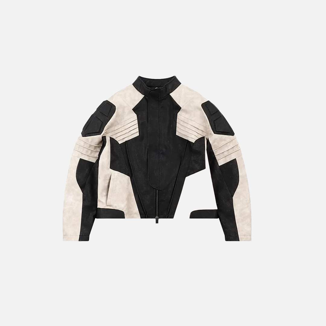 Contrasting Color Leather Jacket - Luxuryurbanwear