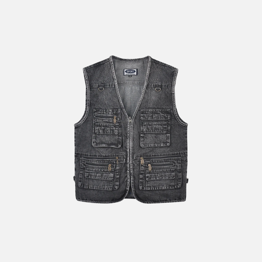 Fishing Style V-Neck Multi-Pocket Denim Vest - Luxuryurbanwear