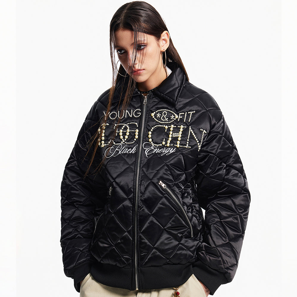 Pearl Lettered | Quilted Padded Jacket - Luxuryurbanwear
