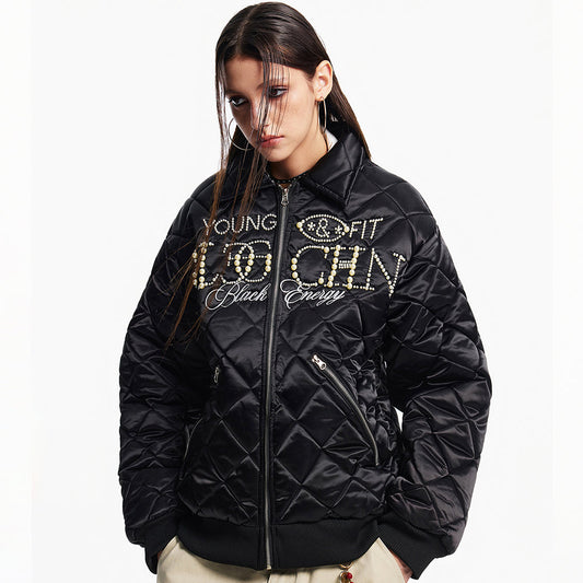 Pearl Lettered | Quilted Padded Jacket - Luxuryurbanwear