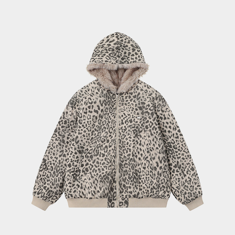Leopard Fleece | Faux Fur Collar Coat - Luxuryurbanwear