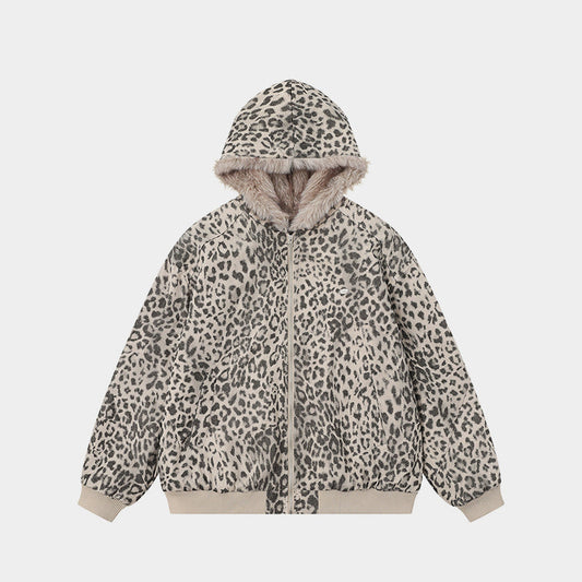 Leopard Fleece | Faux Fur Collar Coat - Luxuryurbanwear