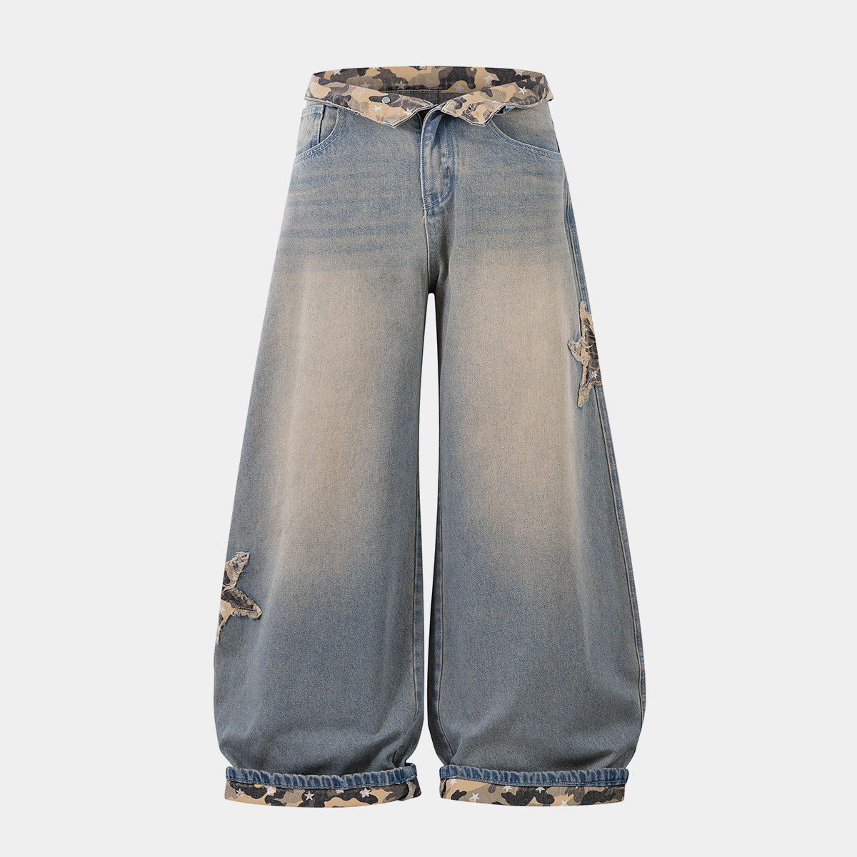 Camo Star Cuffed Denim | Baggy Streetwear Jeans - Luxuryurbanwear