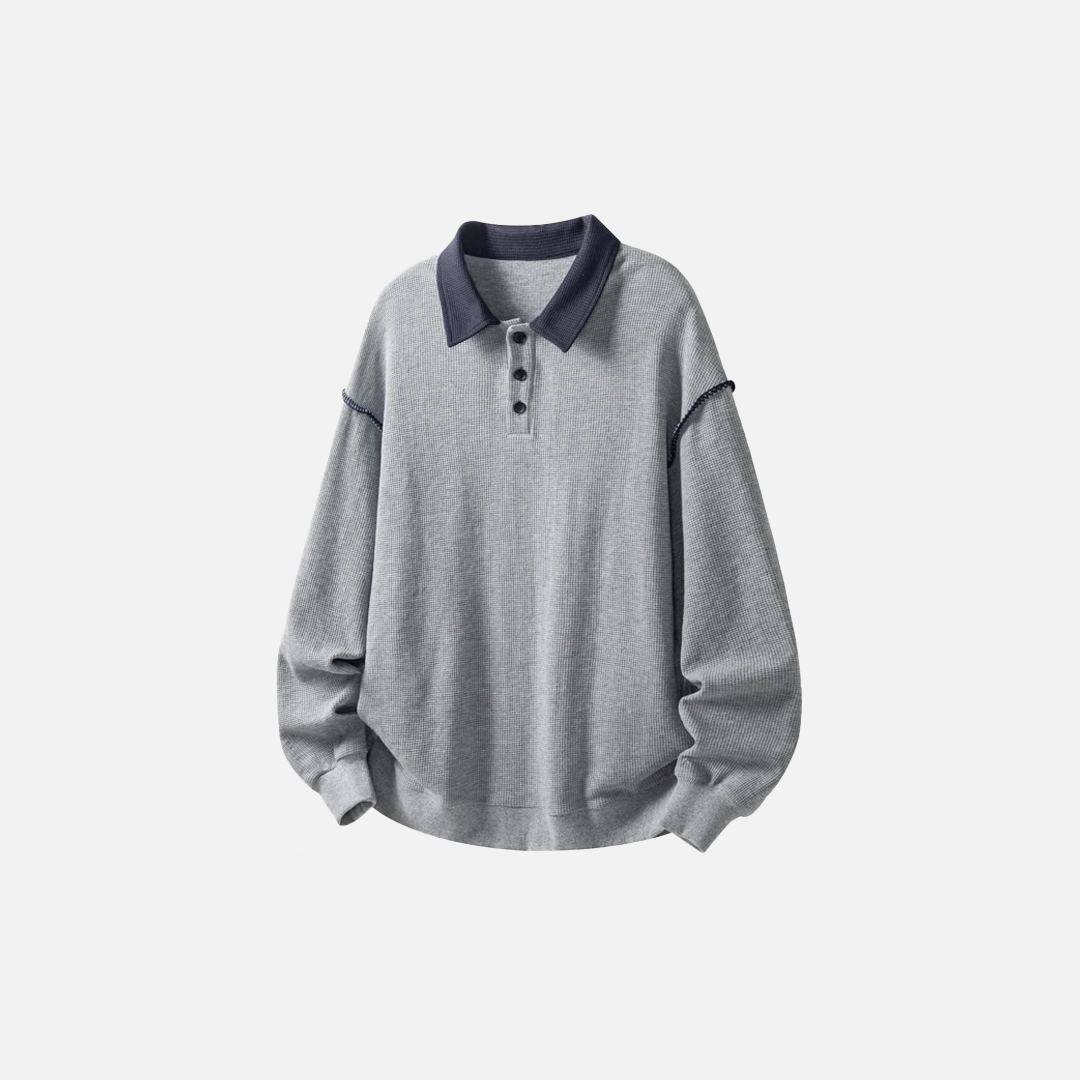 Versatile Faux Two Piece Polo Sweatshirt - Luxuryurbanwear