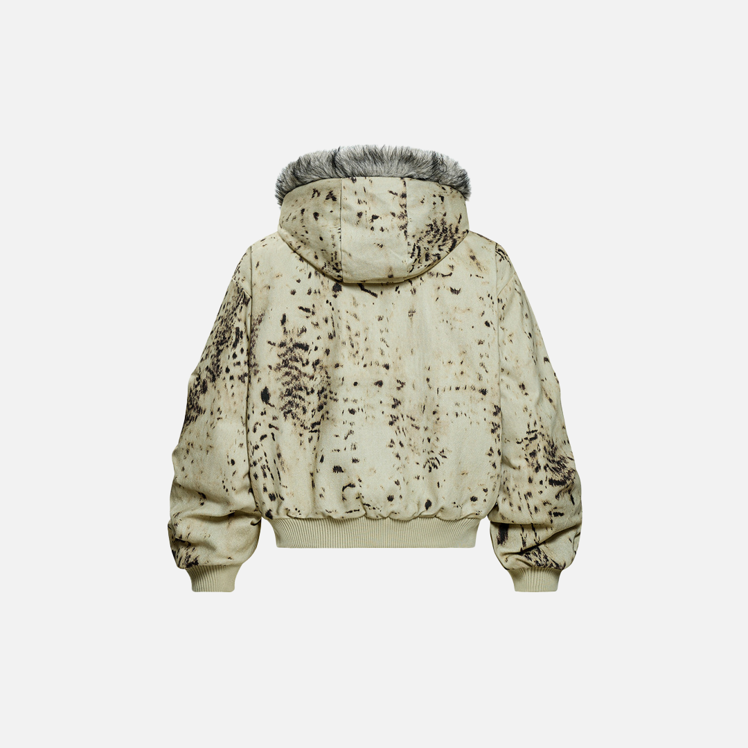 Leopard Print Tie Dye Fur Hooded Padded Jacket - Luxuryurbanwear