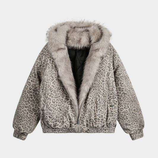 Leopard Patterned / Faux Fur Jacket - Luxuryurbanwear