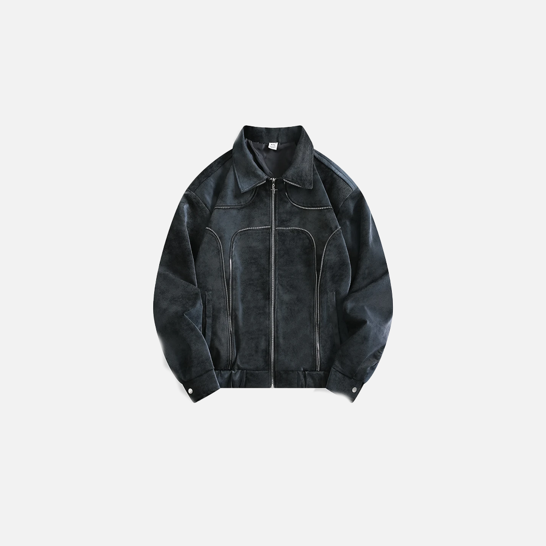 Handsome Deconstructed Tie Dye Zipper Leather Jacket - Luxuryurbanwear