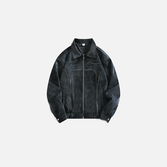 Handsome Deconstructed Tie Dye Zipper Leather Jacket - Luxuryurbanwear