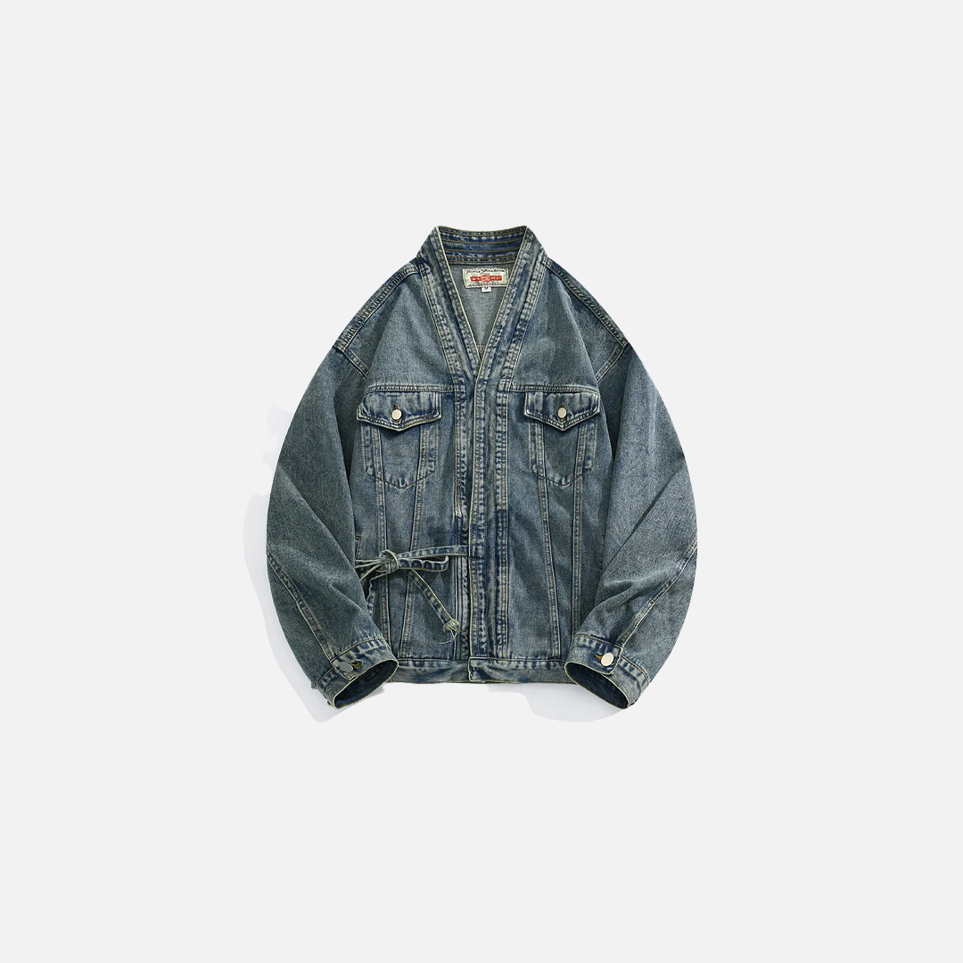 Chinese Style Lace-Up Denim Jacket - Luxuryurbanwear