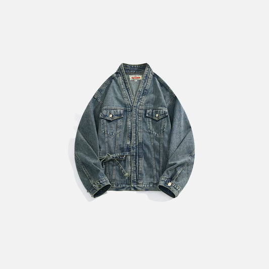 Chinese Style Lace-Up Denim Jacket - Luxuryurbanwear