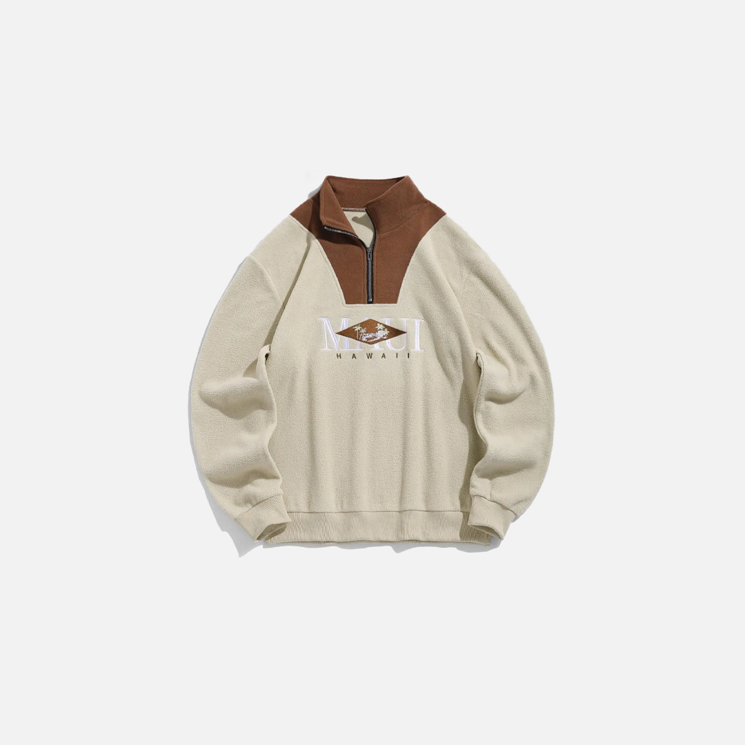 Colorblock Letter Embroidered Zip Sweatshirt - Luxuryurbanwear