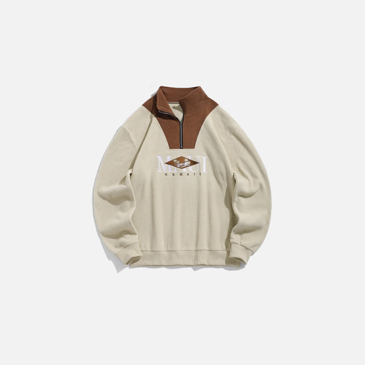 Colorblock Letter Embroidered Zip Sweatshirt - Luxuryurbanwear