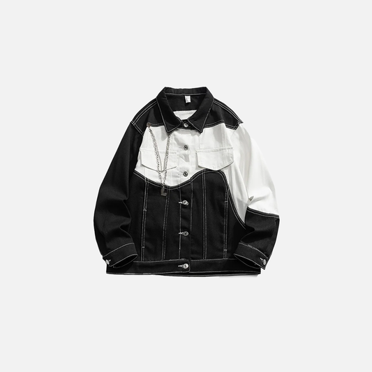 Black And White Color Blocking Denim Jacket - Luxuryurbanwear