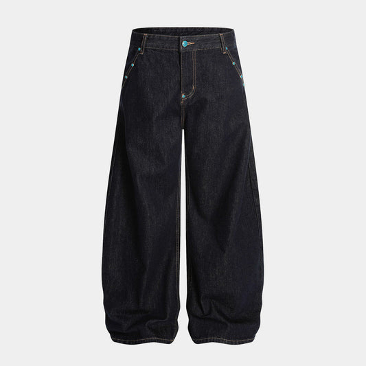 Baggy Barrel | Rivet Raw Jeans - Luxuryurbanwear