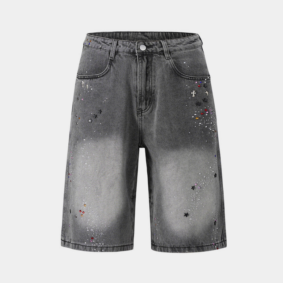 Starry Washed Rhinestone | Denim Shorts - Luxuryurbanwear