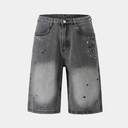 Starry Washed Rhinestone | Denim Shorts - Luxuryurbanwear