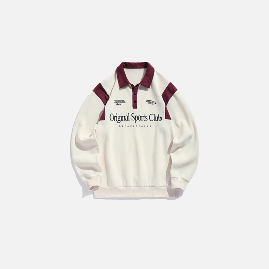 Colorblock Graphic Fleece Lined Polo Sweatshirt - Luxuryurbanwear