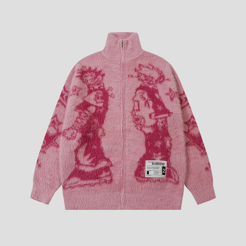 Anmie Graphic Cardigan | Zip Fuzzy Jacket - Luxuryurbanwear