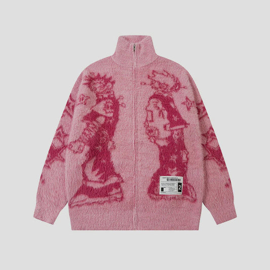 Anmie Graphic Cardigan | Zip Fuzzy Jacket - Luxuryurbanwear