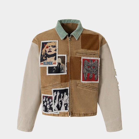 Punk Retro Collage Print | Distressed Heavy Jacket - Luxuryurbanwear
