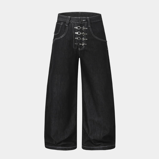Metal Button Raw | Baggy Barrel Jeans - Luxuryurbanwear