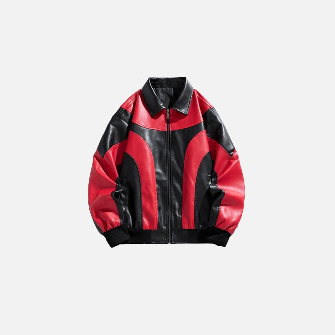 Contrast Colors Leather Biker Jacket - Luxuryurbanwear