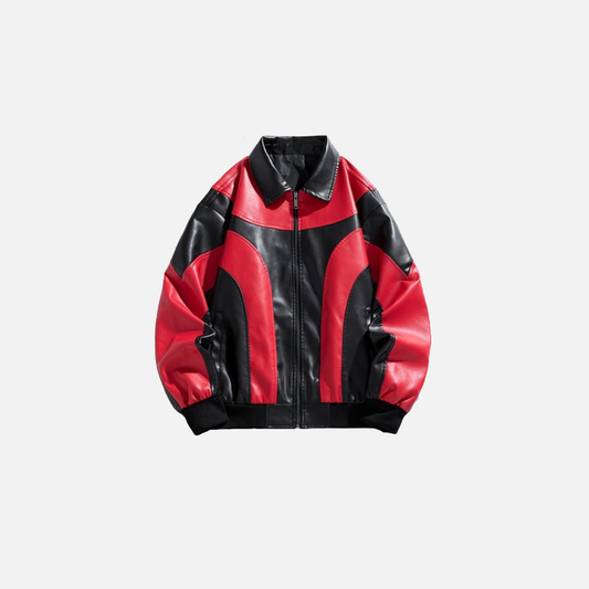 Contrast Colors Leather Biker Jacket - Luxuryurbanwear