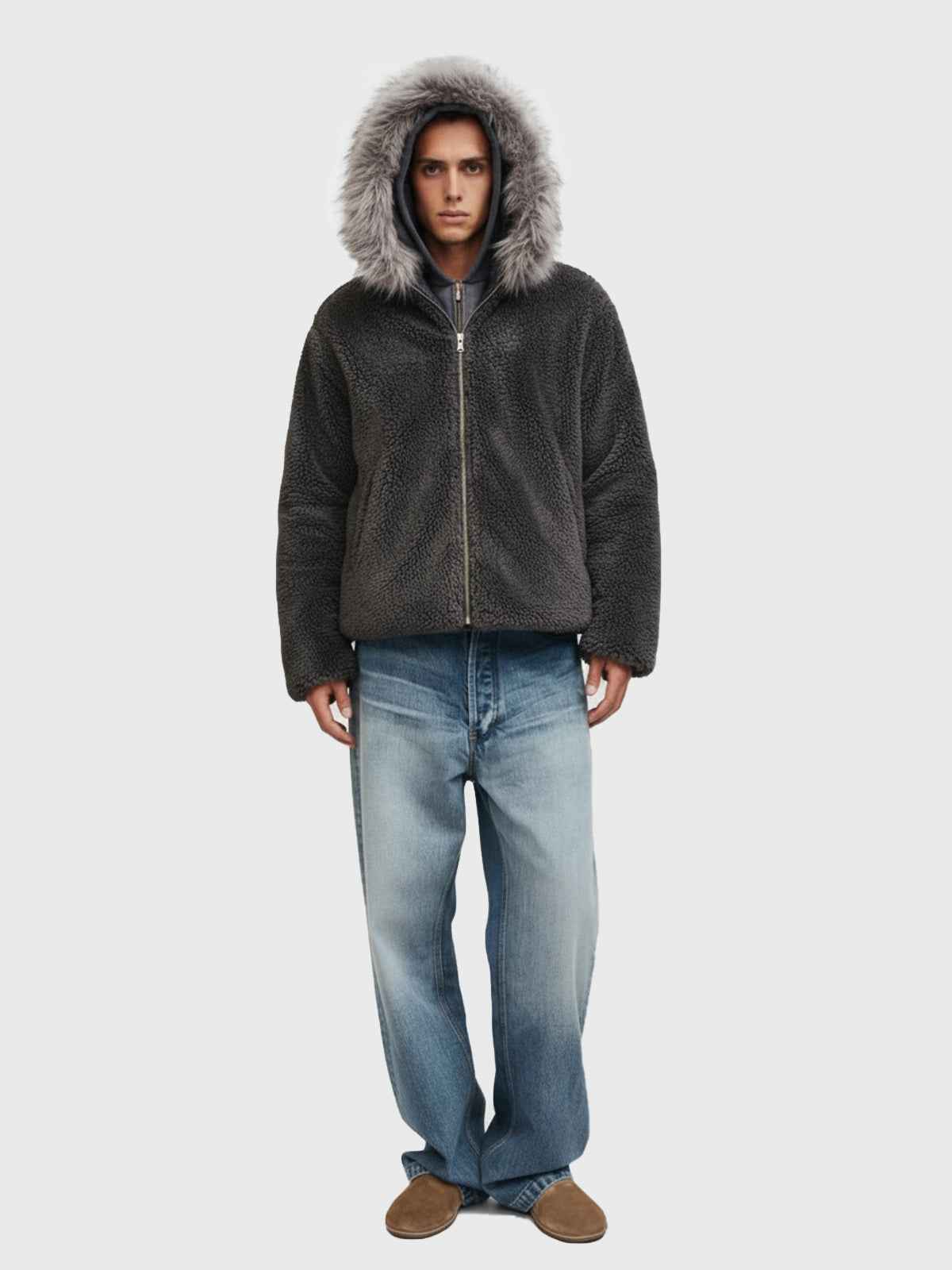 Thesupermade Fur Hooded Quilted Sherpa Jacket - 2304