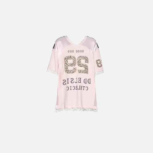 Embroidered Pink Chic Letter Print T-Shirt - Luxuryurbanwear