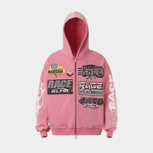 Washed Racing | Zip Up Hoodie - Luxuryurbanwear