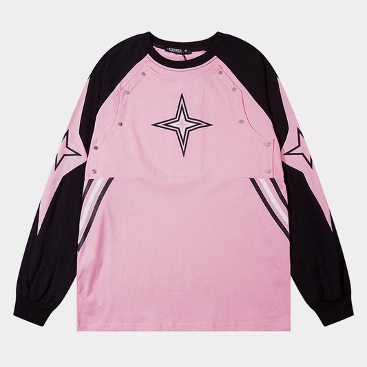 Star Panel Contrast | Patchwork Sweatshirt - Luxuryurbanwear