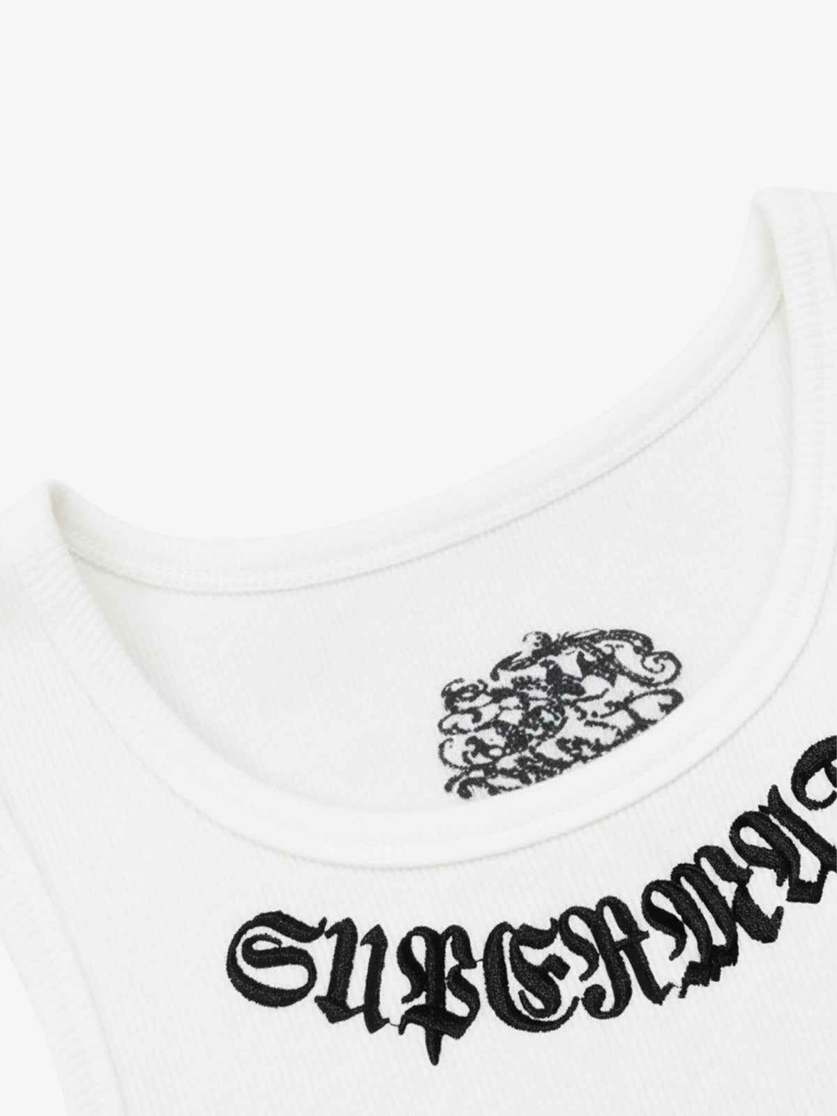 Gothic Lettering Embroidered Ribbed Vest - 2522