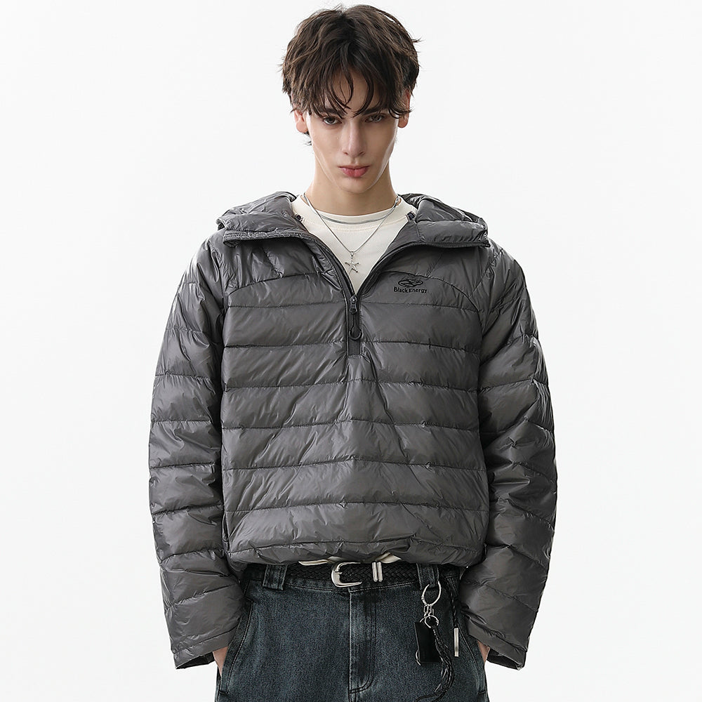 Lightweight Half-Zip | Hooded Puffer Jacket - Luxuryurbanwear