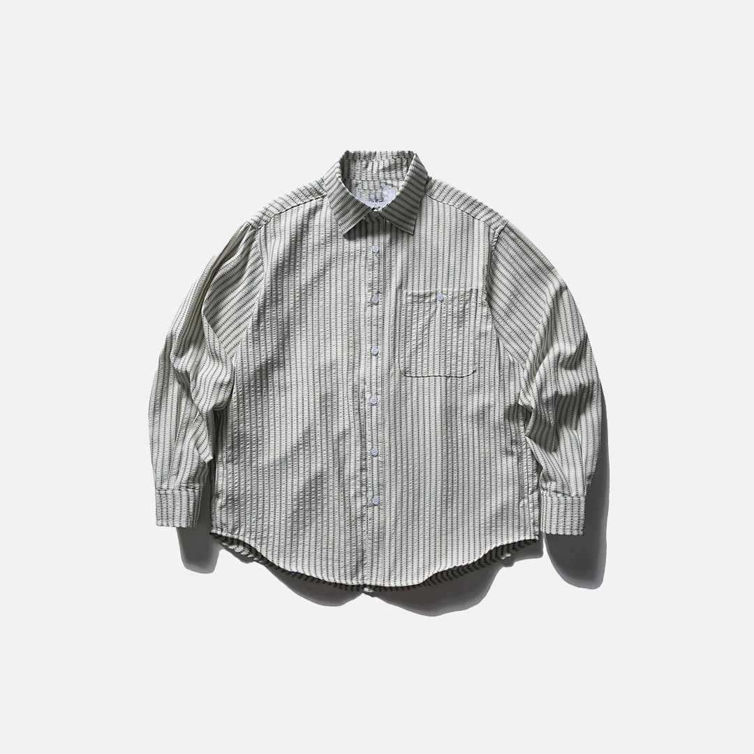 Casual Striped Seersucker Long Sleeve Shirt - Luxuryurbanwear
