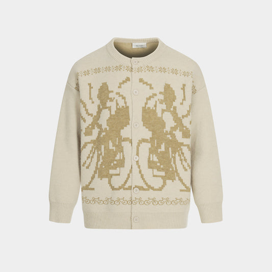 Cyclist Graphic | Knit Retro Cardigan - Luxuryurbanwear
