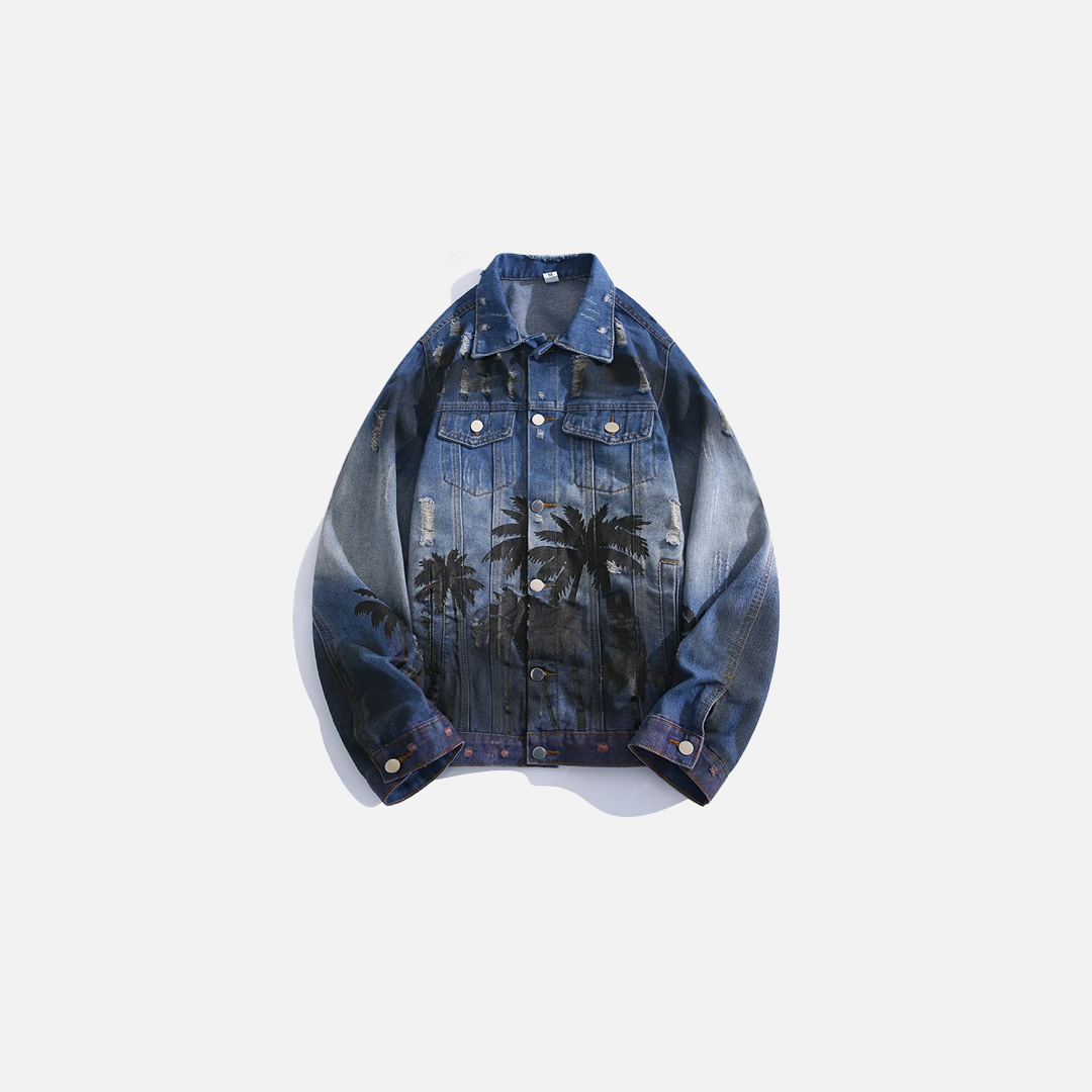 Coconut Tree Gradient Denim Jacket - Luxuryurbanwear