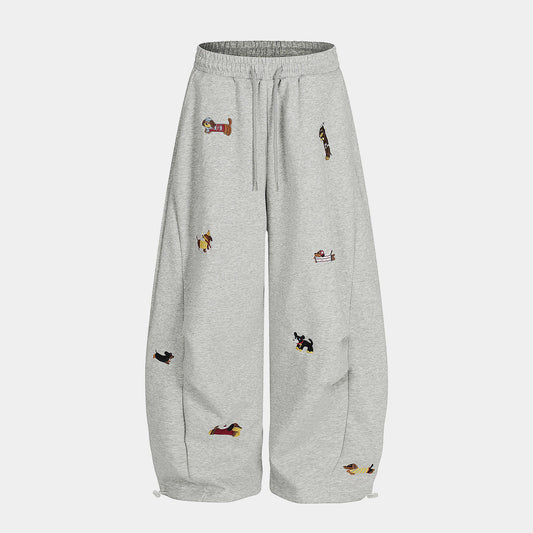 Embroidery | Dog Baggy Barrel Sweatpants - Luxuryurbanwear